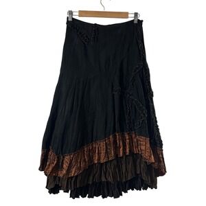 Passion Concept Womens Black Brown Ruffle Tiered Maxi Skirt Size M Bohemian